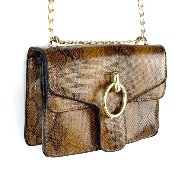 NEW-DUALFLAP GoldAccents Snake Print Crossbody Bag - Picture 3 of 10